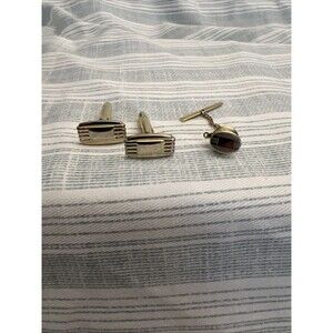 Vintage Tie Tac Tie Pin Cufflinks Cuff Links Set Gold Tone L#88